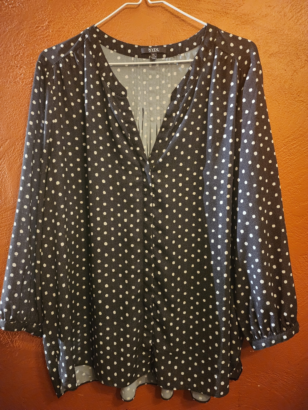NYDJ Black Polka Dot V-Neck Blouse